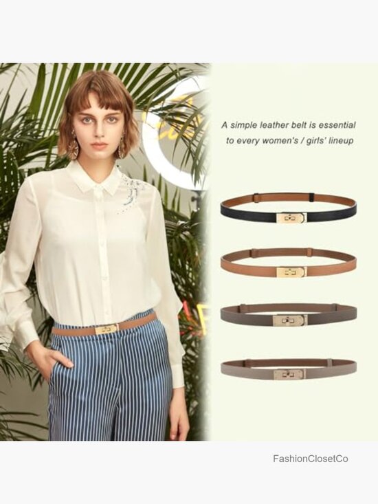 Skinny Leather Belt with Alloy Turn Lock for Dresses Jeans Coats main image 6